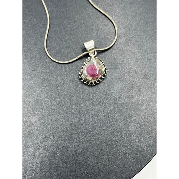 Sterling Silver 925 Watermelon
Tourmaline Pendant Necklace
16" Chain Bezel - Picture 8 of 15